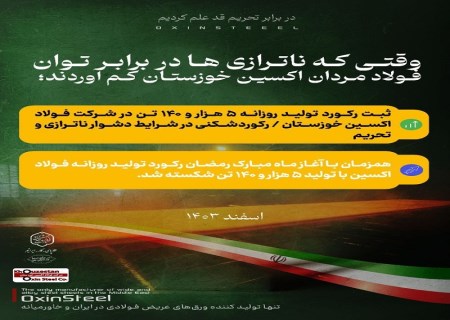 ثبت رکورد تولید روزانه ۵ هزار و ۱۴۰ تن در شرکت فولاد اکسین خوزستان
